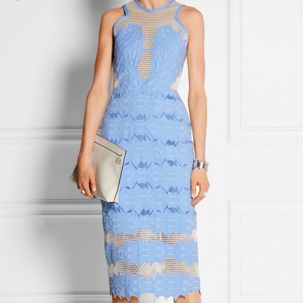 NWT Jonathan Simkhai Blue Brocade Mesh Dress, sz 6